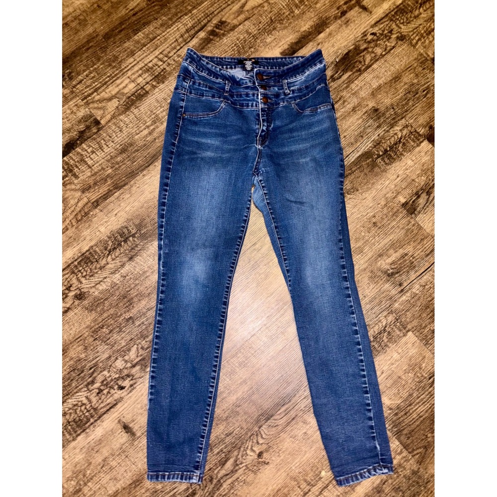 Refuge Womens High Waisted Skinny Jeans Medium Wash Multi Button Fly Size 10